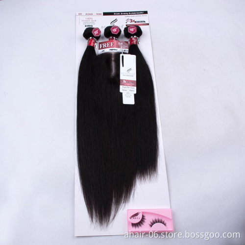 Factory Price Wholesale Hot Sale Fast Delivery 100%10A Human Hair , One Pack Solut Human 60g 60g 55g 3 Bundles With Lace Closure